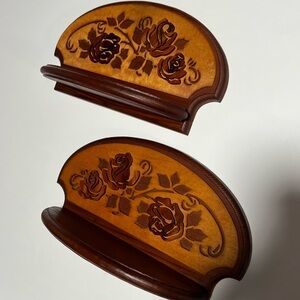 Vintage Wooden Rose Wall Ledge Shelves - Cottage Style